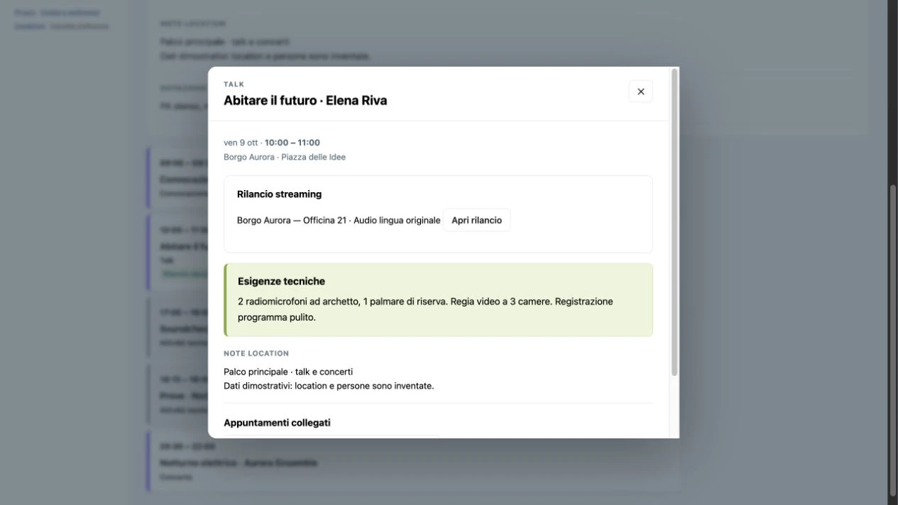 Esempio di scheda appuntamento nella demo